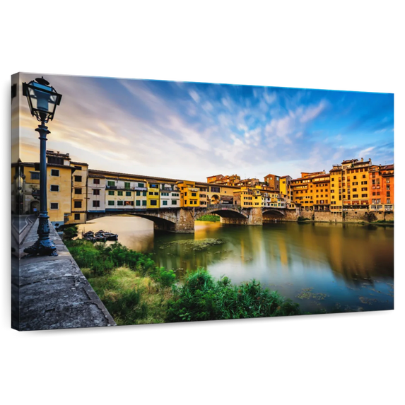 Elephant Stock Ponte Vecchio Riverscape Wall Art - Horizontal Canvas Wall Art - Lobby Wall Decor - Architecture Canvas - Blue And Green Decor - 12" x 8"