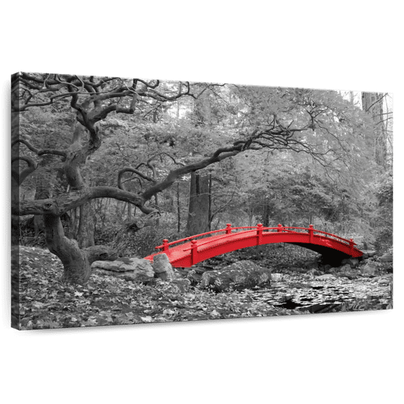 Elephant Stock Pop Japanese Garden Bridge Wall Art - Horizontal Canvas Wall Art - Living Room Wall Decor - Architecture Canvas - Red And Black Decor - 24" x 16"