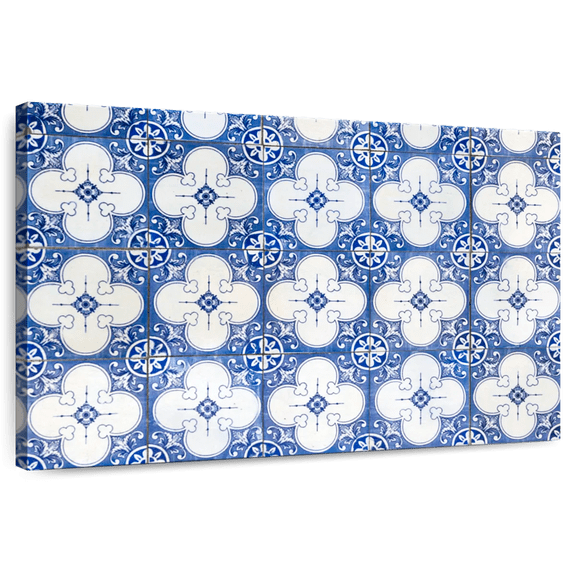 Elephant Stock Portuguese Tiles Wall Art - Horizontal Canvas Wall Art - Living Room Wall Decor - Architecture Canvas - Blue And White Decor - 51" x 34"