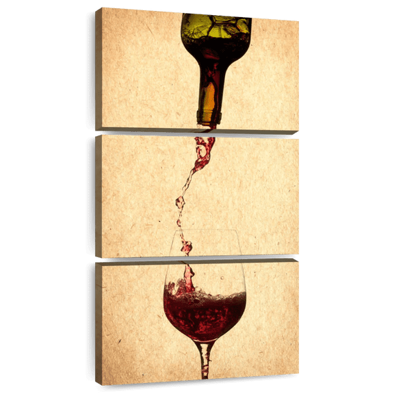 Elephant Stock Pouring Wine Wall Art - Vertical Multi Panel Canvas - Dining Room Wall Decor - Food And Drink Multi Panel - Beige And Red Decor - 12" x 27"