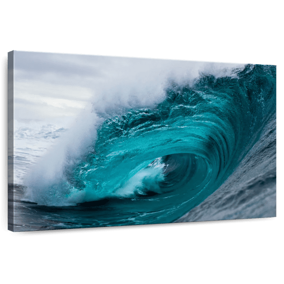 Elephant Stock Powerful Ocean Wave Wall Art - Horizontal Canvas Wall Art - Living Room Wall Decor - Beach Canvas - Teal And Blue Decor - 12" x 8"