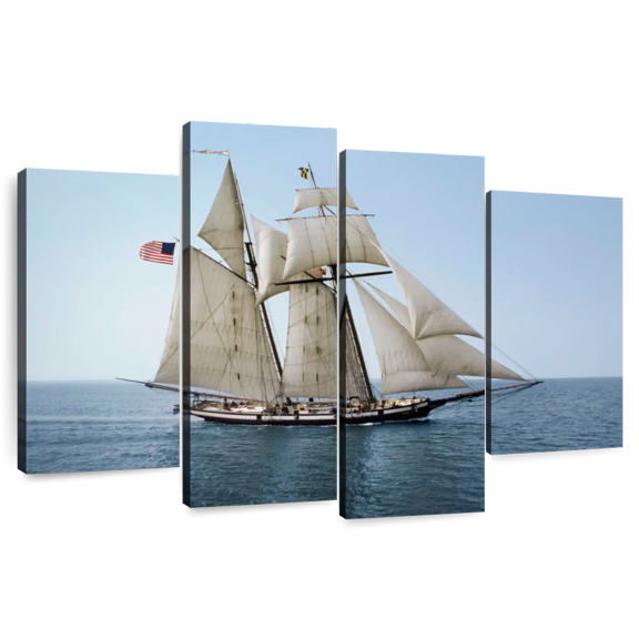Elephant Stock Pride Of Baltimore Ship Wall Art - Horizontal Multi Panel Canvas - Living Room Wall Decor - Transportation Multi Panel - Blue And Beige Decor - 36" x 22"