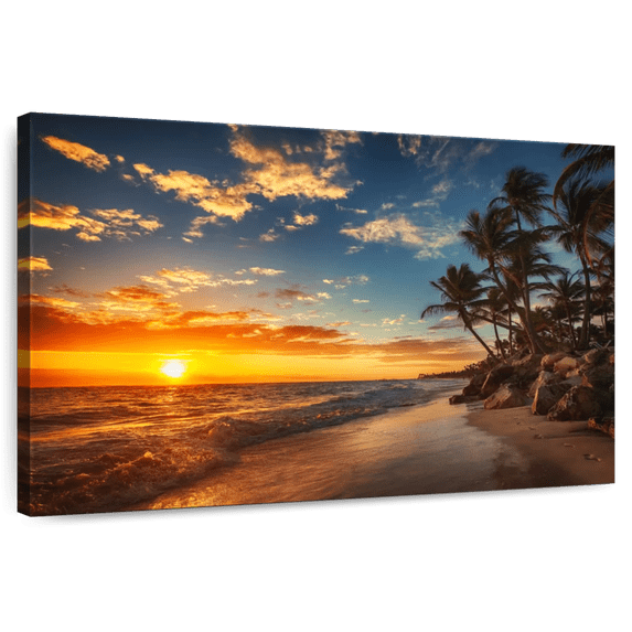 Elephant Stock Punta Cana Beach Sunrise Wall Art - Horizontal Canvas Wall Art - Living Room Wall Decor - Beach Canvas - Orange And Blue Decor - 39" x 26"