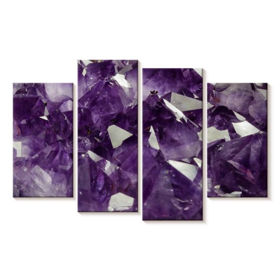 Elephant Stock Purple Amethyst Crystal Wall Art - Horizontal Multi Panel Canvas - Living Room Wall Decor - Nature Multi Panel - Gray And Purple Decor - 84" x 54"