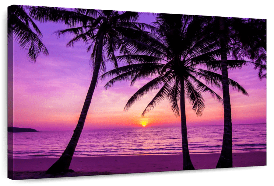 Elephant Stock Purple Beach Palm Trees Wall Art - Horizontal Canvas ...
