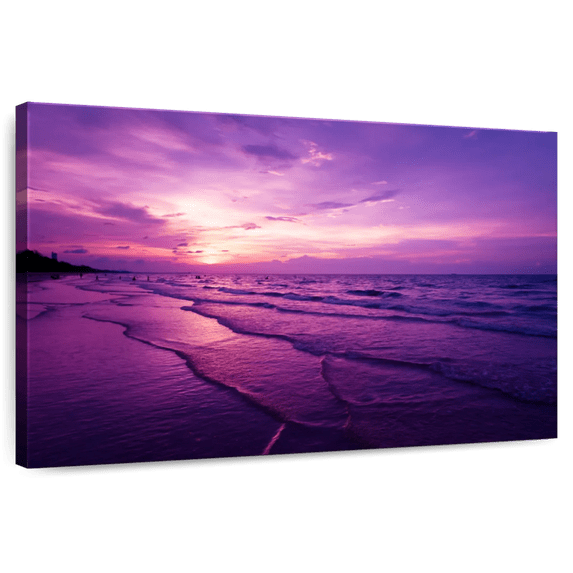 Elephant Stock Purple Beach Wall Art - Horizontal Canvas Wall Art - Living Room Wall Decor - Beach Canvas - Purple And Pink Decor - 12" x 8"