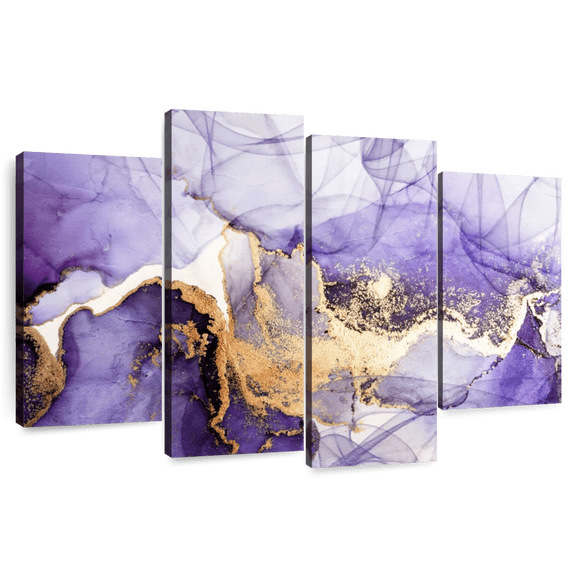 Elephant Stock Purple Haze Abstract Wall Art - Horizontal Multi Panel Canvas - Living Room Wall Decor - Abstract Multi Panel - Purple And Gold Decor - 75" x 48"