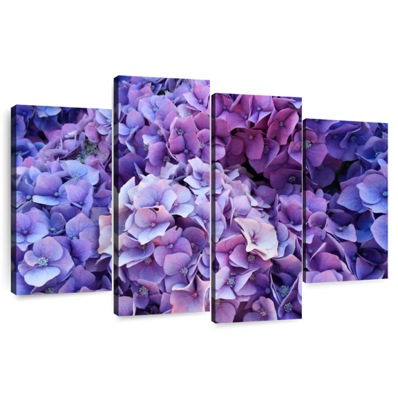 Elephant Stock Purple Hydrangea Clusters Wall Art - Horizontal Multi Panel Canvas - Living Room Wall Decor - Floral And Botanical Multi Panel - Purple And Blue Decor - 84" x 54"