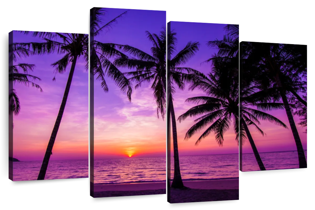 Elephant Stock Purple Pink Sunset Wall Art - Horizontal Multi Panel ...