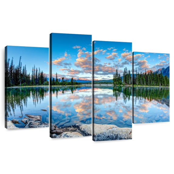 Elephant Stock Pyramid Lake Wall Art - Horizontal Multi Panel Canvas - 4 Pieceliving Room Wall Decor - Photography Nature Multi Panel - Blue And Green Decor - 68" x 42"