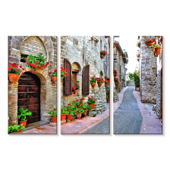 Elephant Stock Quaint Italian Street Wall Art - Horizontal Multi Panel Canvas - Living Room Wall Decor - City Multi Panel - Gray And Beige Decor - 23" x 14"
