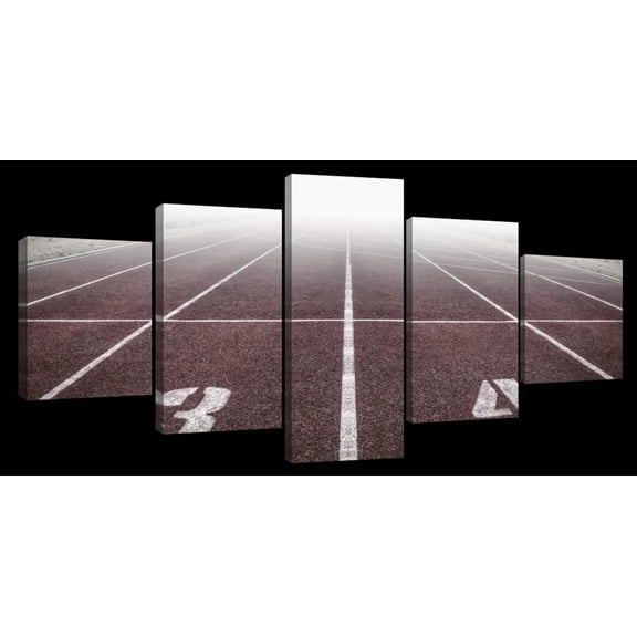 Elephant Stock Race Track Wall Art - Horizontal Multi Panel Canvas - 5 Pieceliving Room Wall Decor - Photography Sports Multi Panel - Red And White Decor - 29" x 12"