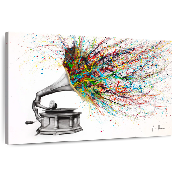 Elephant Stock Radical Rhapsody Wall Art - Horizontal Canvas Wall Art - Living Room Wall Decor - Music Canvas - Gray And Gold Decor By Ashvin Harrison - 48" x 32"