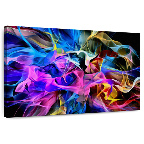 Elephant Stock Rainbow Fog Wall Art - Horizontal Canvas Wall Art - Living Room Wall Decor - Abstract Canvas - Black And Blue Decor - 48" x 32"