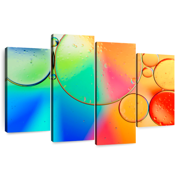 Elephant Stock Rainbow Oil In Water Wall Art - Horizontal Multi Panel Canvas - Living Room Wall Decor - Abstract Multi Panel - Blue And Orange Decor - 36" x 22"