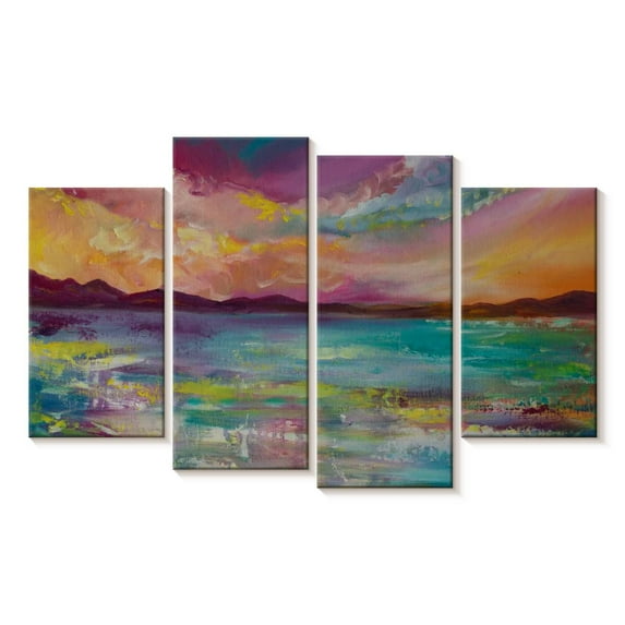 Elephant Stock Rainbow Skies Wall Art - Horizontal Multi Panel Canvas - Living Room Wall Decor - Beach Multi Panel - Turquoise And Purple Decor By Emily Louise Heard - 68" x 42"