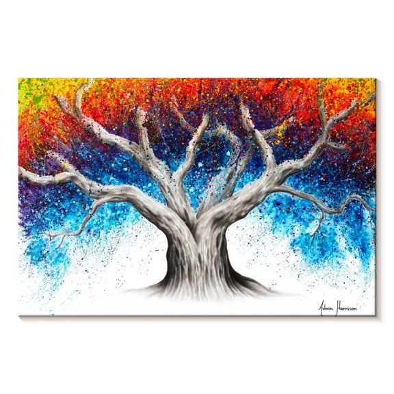 Elephant Stock Rainbow Tree Wall Art - Horizontal Canvas Wall Art - Living Room Wall Decor - Floral And Botanical Canvas - Gray And Orange Decor By Ashvin Harrison - 12" x 8"