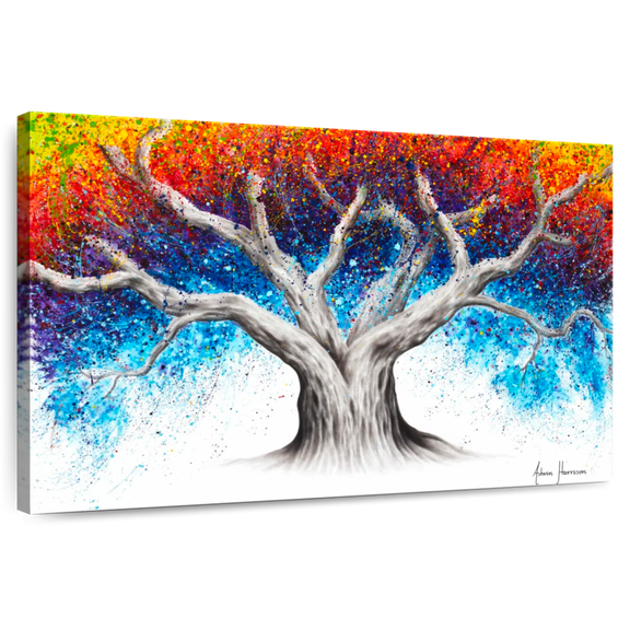 Elephant Stock Rainbow Tree Wall Art - Horizontal Canvas Wall Art - Living Room Wall Decor - Floral And Botanical Canvas - Gray And Orange Decor By Ashvin Harrison - 51" x 34"