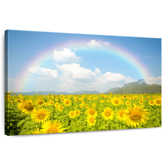 Elephant Stock Rainbow Wall Art - Horizontal Canvas Wall Art - Living Room Wall Decor - Nature Canvas - Yellow And Blue Decor - 51" x 34"