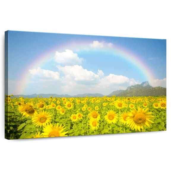 Elephant Stock Rainbow Wall Art - Horizontal Canvas Wall Art - Living Room Wall Decor - Nature Canvas - Yellow And Blue Decor - 51" x 34"