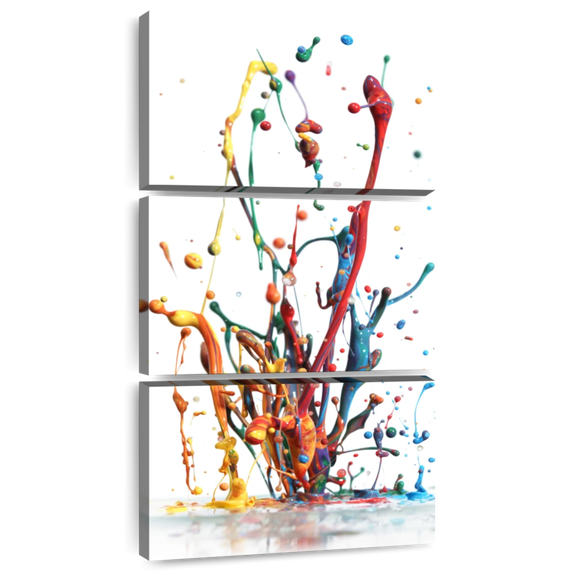 Elephant Stock Rainbow Water Splash Wall Art - Vertical Multi Panel Canvas - Living Room Wall Decor - Abstract Multi Panel - White And Orange Decor - 12" x 27"