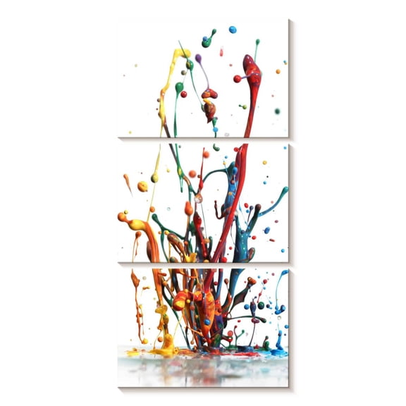 Elephant Stock Rainbow Water Splash Wall Art - Vertical Multi Panel Canvas - Living Room Wall Decor - Abstract Multi Panel - White And Orange Decor - 12" x 27"