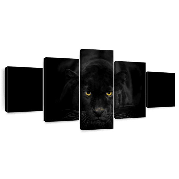 Elephant Stock Rare Black Panther Wall Art - Animal Multi Panel Canvas - 55" x 24"