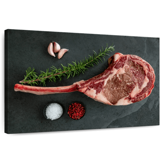 Elephant Stock Raw Tomahawk Steak Wall Art - Horizontal Canvas Wall Art - Cafe & Restaurant Wall Decor - Food And Drink Canvas - Brown And Gray Decor - 24" x 16"