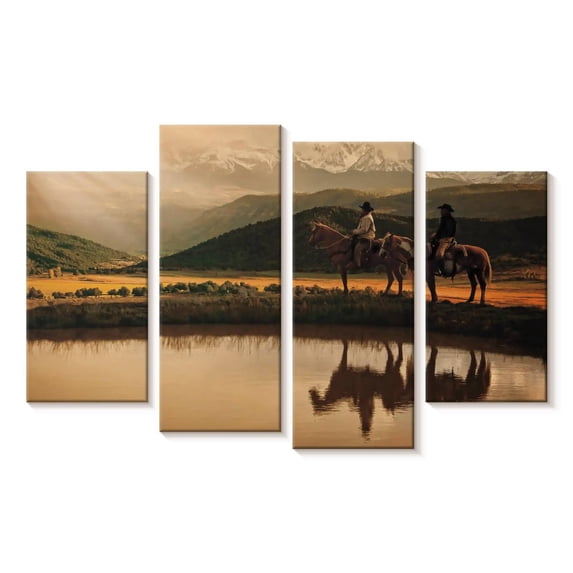 Elephant Stock Rays On The Peak Wall Art - Horizontal Multi Panel Canvas - Living Room Wall Decor - Our America Multi Panel - Beige And Brown Decor By Ken Smith - 24" x 14"