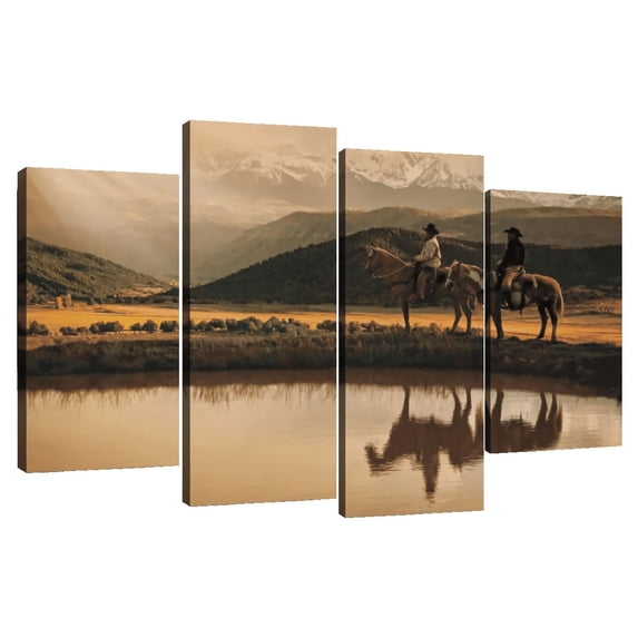 Elephant Stock Rays On The Peak Wall Art - Horizontal Multi Panel Canvas - Living Room Wall Decor - Our America Multi Panel - Beige And Brown Decor By Ken Smith - 75" x 48"