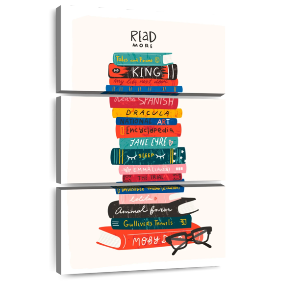 Elephant Stock Read More Book Stack Wall Art - Vertical Multi Panel Canvas - Living Room Wall Decor - Pop Culture Multi Panel - Orange And Black Decor - 24" x 38"