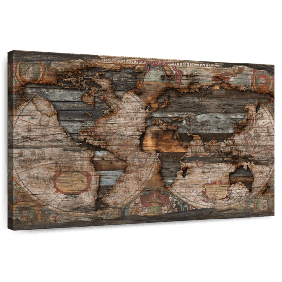 Elephant Stock Reclaimed Map Wall Art - Horizontal Canvas Wall Art - Living Room Wall Decor - Map Canvas - Brown And Gray Decor By Diego Tirigall - 36" x 24"