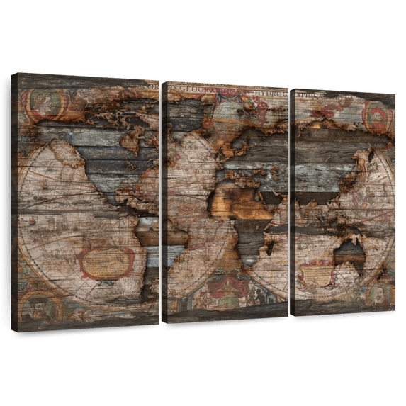 Elephant Stock Reclaimed Map Wall Art - Horizontal Multi Panel Canvas - Living Room Wall Decor - Map Multi Panel - Brown And Gray Decor By Diego Tirigall - 50" x 32"