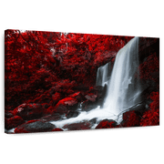 Elephant Stock Red Autumn Waterfall Wall Art - Horizontal Canvas Wall Art - Living Room Wall Decor - Nature Canvas - Red And White Decor - 12" x 8"