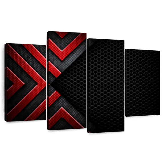 Elephant Stock Red Black Abstract Wall Art - Horizontal Multi Panel Canvas - Living Room Wall Decor - Abstract Multi Panel - Black And Red Decor - 36" x 22"