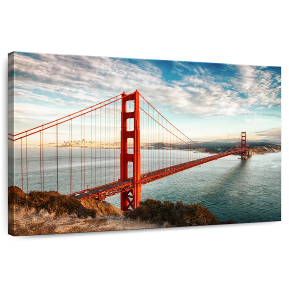 Elephant Stock Red Golden Gate Bridge Wall Art - Horizontal Canvas Wall Art - Living Room Wall Decor - Architecture Canvas - Red And Yellow Decor - 45" x 30"