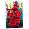 thumbnail image 1 of Elephant Stock Red Hollyhocks Wall Art - Vertical Multi Panel Canvas - Living Room Wall Decor - Floral And Botanical Multi Panel - Red And Blue Decor By Marion Rose - 42" x 65", 1 of 8
