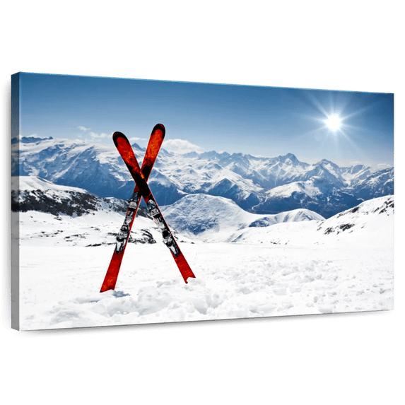 Elephant Stock Red Skis Wall Art - Horizontal Canvas Wall Art - Living Room Wall Decor - Sports Canvas - Blue And White Decor - 12" x 8"