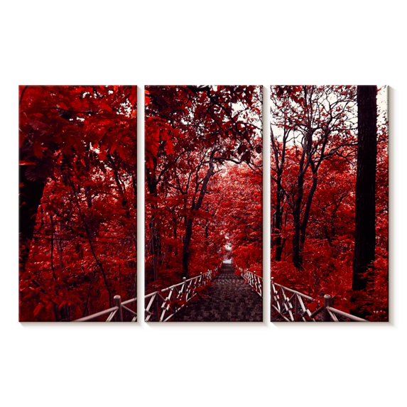 Elephant Stock Red Trees Wall Art - Horizontal Multi Panel Canvas - Living Room Wall Decor - Gothic Multi Panel - Red And Brown Decor - 50" x 32"