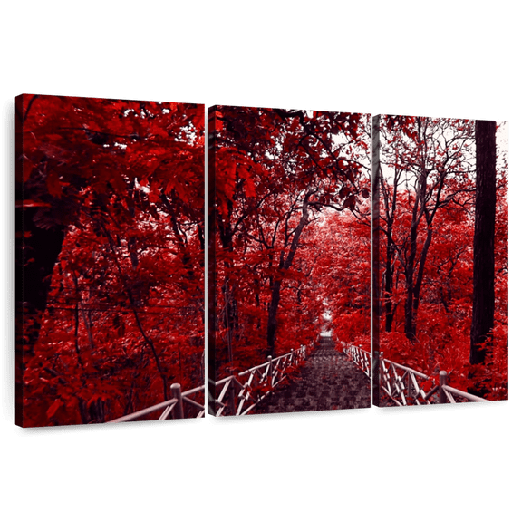 Elephant Stock Red Trees Wall Art - Horizontal Multi Panel Canvas - Living Room Wall Decor - Gothic Multi Panel - Red And Brown Decor - 50" x 32"