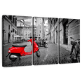 thumbnail image 1 of Elephant Stock Red Vespa Pop Wall Art - Horizontal Multi Panel Canvas - 3 Pieceliving Room Wall Decor - Photography City Multi Panel - Red And Black Decor - 45" x 28", 1 of 8