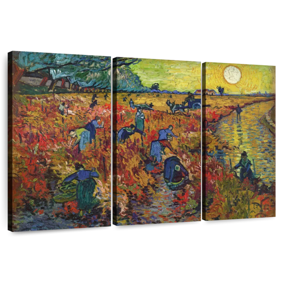 Elephant Stock Red Vineyards At Arles Wall Art - Horizontal Multi Panel Canvas - Living Room Wall Decor - Nature Multi Panel - Brown And Red Decor By Vincent Van Gogh - 57" x 36"