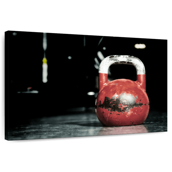 Elephant Stock Red Vintage Kettlebell Wall Art - Horizontal Canvas Wall Art - Living Room Wall Decor - Sports Canvas - Black And Gray Decor - 36" x 24"