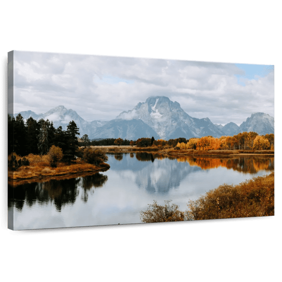 Elephant Stock Reflection Of The Grand Tetons Wall Art - Horizontal Canvas Wall Art - Living Room Wall Decor - Nature Canvas - Blue And Orange Decor - 30" x 20"