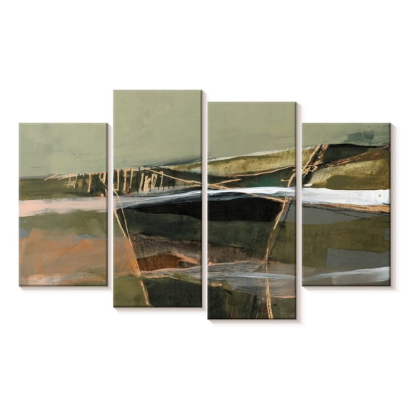 Elephant Stock Refracted Horizon I Wall Art - Horizontal Multi Panel Canvas - Living Room Wall Decor - Abstract Multi Panel - Orange And Green Decor By Jennifer Goldberger - 68" x 42"
