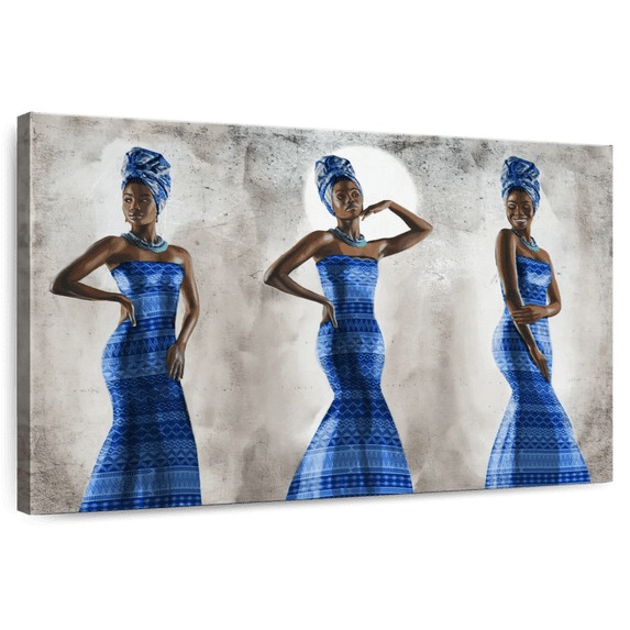 Elephant Stock Regal African Woman Wall Art - Horizontal Canvas Wall Art - Bedroom Wall Decor - People Canvas - Brown And Blue Decor - 48" x 32"