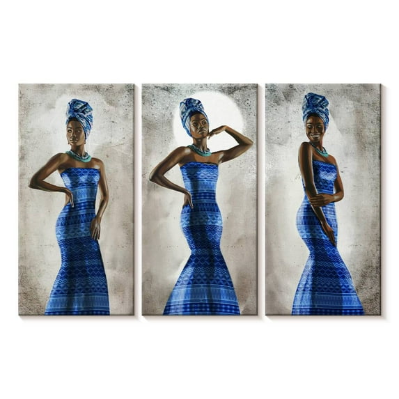 Elephant Stock Regal African Woman Wall Art - Horizontal Multi Panel Canvas - Living Room Wall Decor - People Multi Panel - Brown And Blue Decor - 74" x 48"