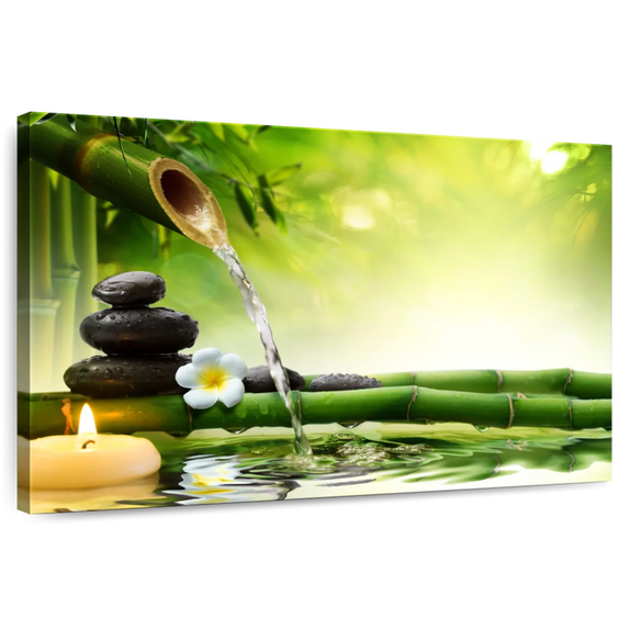Elephant Stock Relaxing Garden Spa Wall Art - Horizontal Canvas Wall Art - Living Room Wall Decor - Wellness Canvas - Green And Beige Decor - 24" x 16"