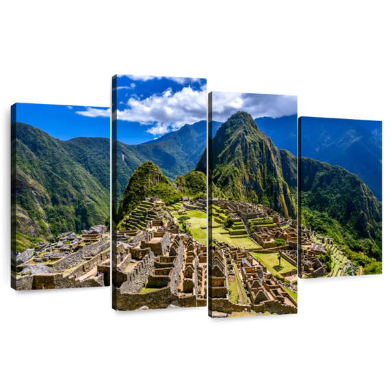 Elephant Stock Remains Of Machu Picchu Wall Art - Horizontal Multi Panel Canvas - Living Room Wall Decor - Architecture Multi Panel - Green And Blue Decor - 52" x 32"