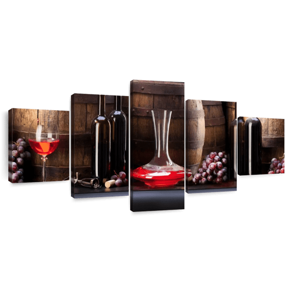Elephant Stock Reserve Wine Wall Art - Horizontal Multi Panel Canvas - Living Room Wall Decor - Food And Drink Multi Panel - Brown And Red Decor - 74" x 34"